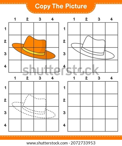 Copy the picture, copy the picture of Summer Hat using grid lines. Educational children game, printable worksheet, vector illustration