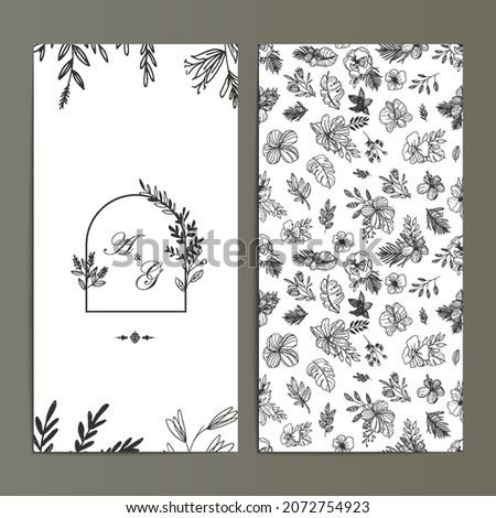 Beautiful line art floral wedding card invitation