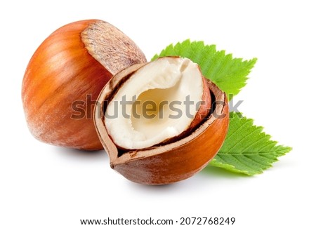 Filberts with leaves isolated on a white background. Royalty-Free Stock Photo #2072768249