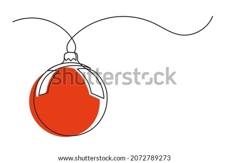 Continuous one line drawing of Christmas ball. Christmas ball of red color isolated on white background. Vector illustration