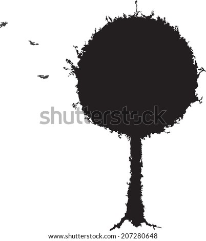 Black tree grunge silhouette on white background. Vector illustration