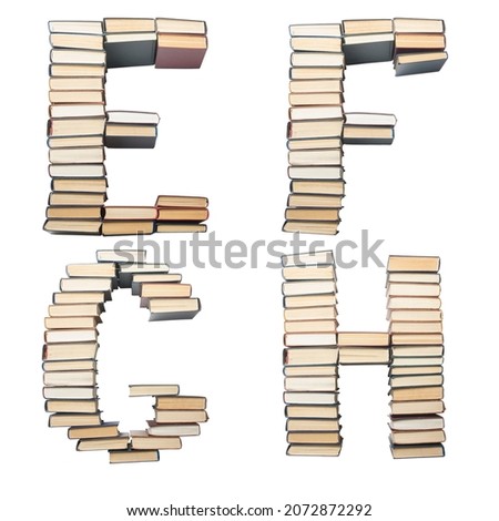 ABC from books. Alphabet isolated on white background. Font composed of spines of books.