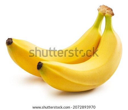 Two perfect ripe yellow bananas isolated on white background. Most popular worldwide fruit. Royalty-Free Stock Photo #2072893970