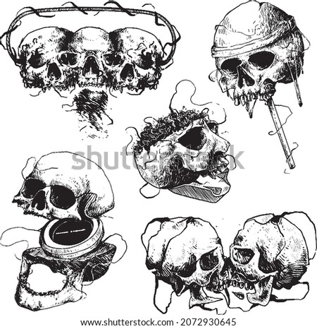 collection of skulls with various types of models and shapes