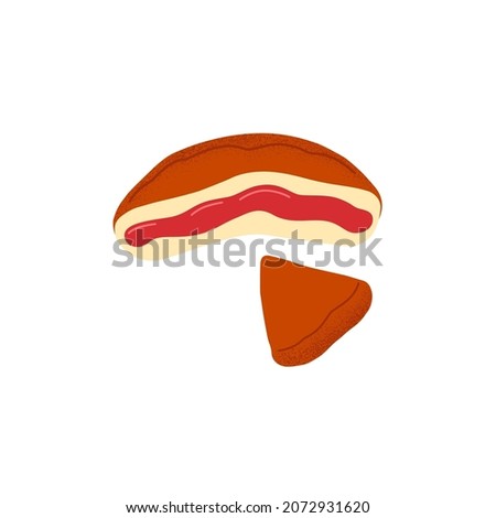 Sweet pie with cherry filling. Piece of dough cake with berry jam. Cut slice of baked dessert. Fresh homemade bakery. Yummy sugar food. Flat vector illustration isolated on white background