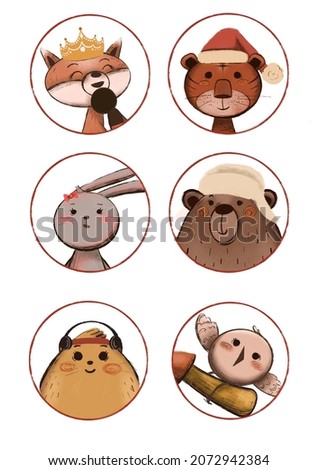 New Year's set of stickers with animals and birds
