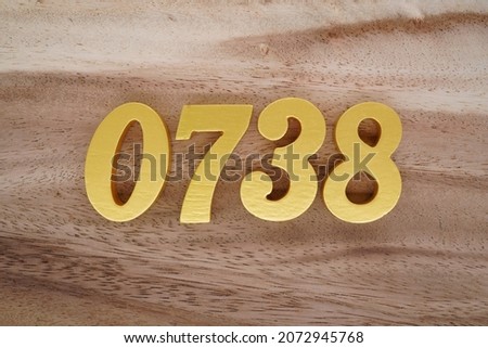 Golden Arabic numerals 0738 on a dark brown to white wood grain background.