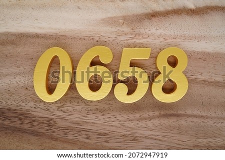 Golden Arabic numerals 0658 on a dark brown to white wood grain background.