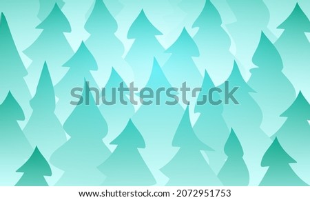 Mountain forest in fog background with fir crowns. Mountain tourism and winter holidays spruce pattern background.