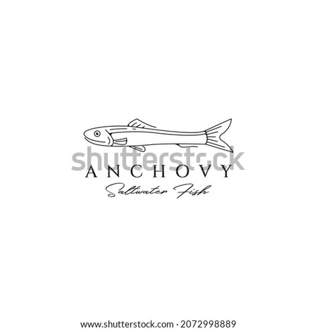 anchovy fish line art minimalist illustration vector icon design sea
