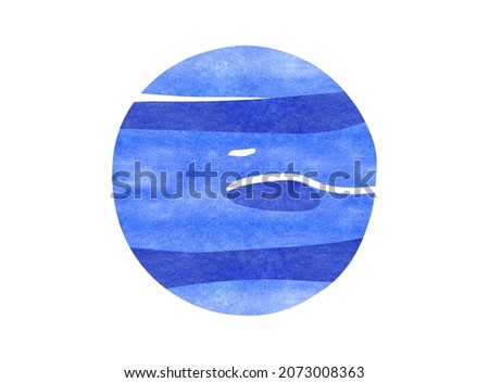 Watercolor hand drawn illustration of Neptune planet. Isolated on white background