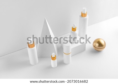Cosmetics branding mockup template, real photo, dropper, tube, blank isolated on white background to place your design.