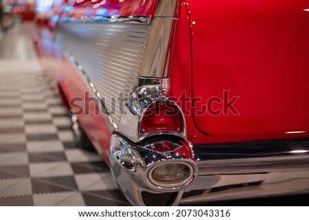 Red classic vintage car on display