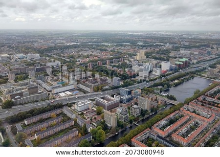 amsterdam canals aerial while landing landscape cityscape