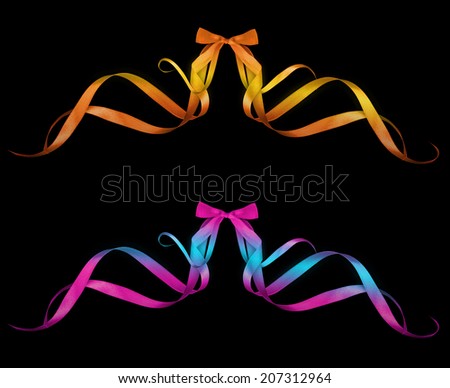 colorful gift bows with ribbons on a black background