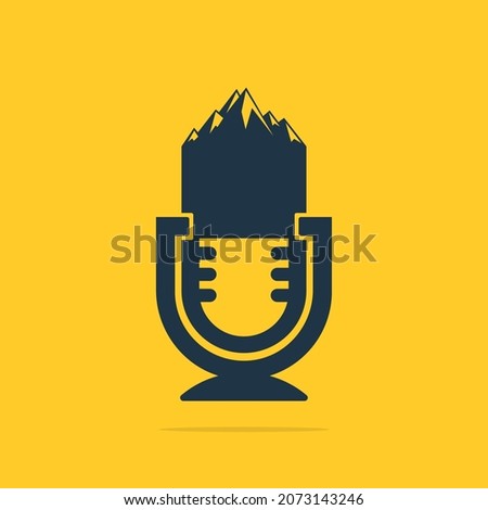 Podcast mountain vector logo design template. The podcast microphone logo template. 