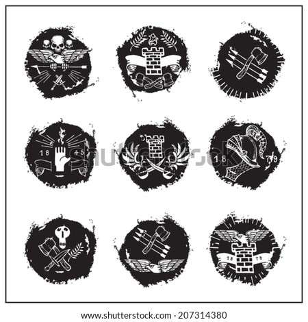 heraldic signs with skulls, heraldic elements, insignia, signs, vector grunge set. black signet