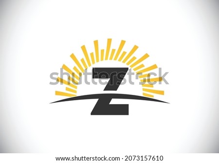 Initial Z monogram alphabet with the abstract sun and swoosh. Sunburst logo sign symbol. Modern vector logo for business and company identity
