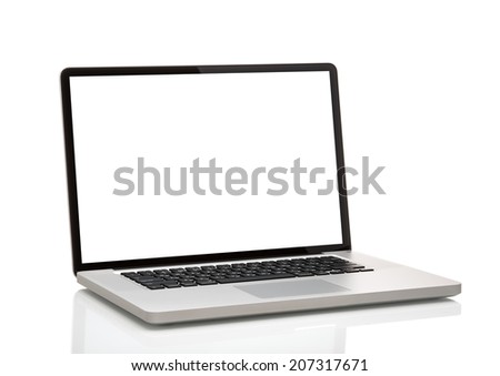 laptop, like macbook with blank screen. Isolated on white background. Royalty-Free Stock Photo #207317671