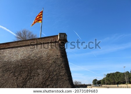 Barcelona, Spain - January 29, 2017. Montjuic Castle exterior on a sunny day in Barcelona, Catalonia, Spain.