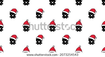 octopus Seamless pattern christmas santa claus hat fish vector salmon tuna shark dolphin doodle icon cartoon ocean sea pet animal repeat wallpaper tile background scarf isolated illustration doodle bl