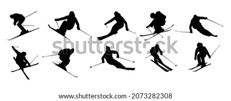 Vector set Silhouette of a skier in winter. Ski silhouette isolated vector design  Royalty-Free Stock Photo #2073282308