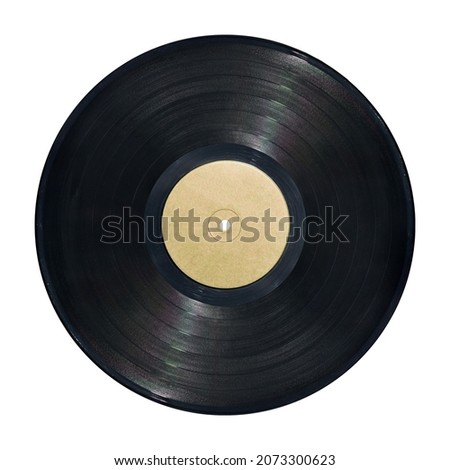 New gramophone vinyl LP record with red label. Black musical long play album disc 33 rpm. old technology, realistic retro design, Photo art image illustration, isolated on white background with path. 