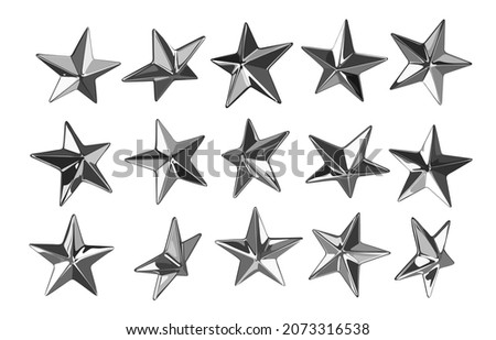 Vector star studs set of 15 different elements illustration from 3d rendering.