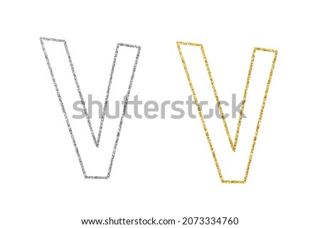 Glitter outline Latin letters. Clip art set on white background. Letter V