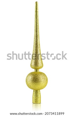 Christmas, gold decoration for the top of the fir. Gold ornament for Christmas tree isolated on white background.