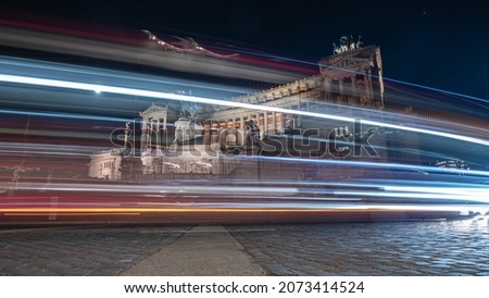 Cool long exposure cars traffic light trails, night view of the city of Rome. Piazza Venezia.
 Royalty-Free Stock Photo #2073414524