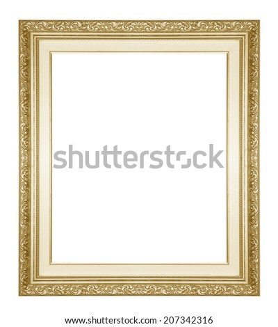 Golden picture frame isolated on a white background.