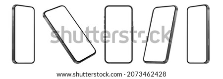 smartphone mockup white screen. mobile phone vector Isolated on White Background. phone different angles views. Vector illustration Royalty-Free Stock Photo #2073462428