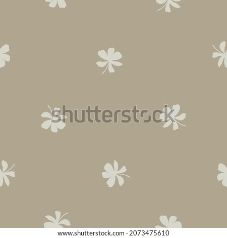 Abstract jasmine floral vector seamless pattern background. Silhouettes of flower heads, blossom, petals. Monochrome beige ecru neutral backdrop. Botanical repeat of medicinal healing plant shrub. Royalty-Free Stock Photo #2073475610