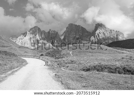 black and white travel in Dolomites alps Italy holidays and trekking