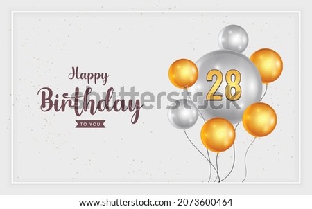 Happy 28 birthday, Greeting card, Vector illustration design.
