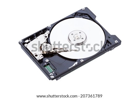Harddisk drive (HDD) with top cover open isolated on white background