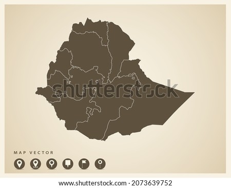 Vector vintage of Ethiopia map on old background.