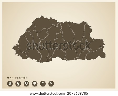 Vector vintage of Bhutan map on old background.