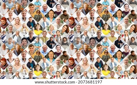 Hundreds of multiracial people crowd portraits headshots collection, collage mosaic. Many lot of multicultural different male and female smiling faces looking at camera. Diversity and society concept Royalty-Free Stock Photo #2073681197