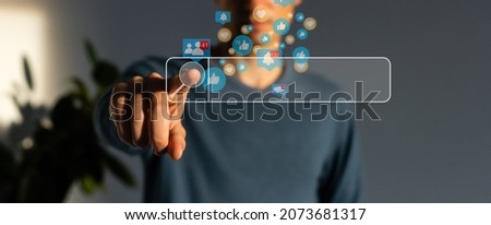 Businessman clicking internet search page on virtual screen.Searching browsing internet data, information networking, search new job Concept