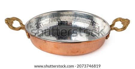 Copper cooking pan isolated on white background Royalty-Free Stock Photo #2073746819