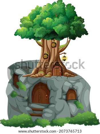 Isolated fantasy tree on cliff  illustration