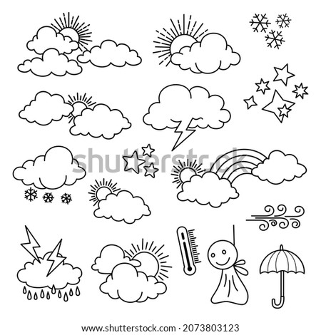 weather doodle vector set illustration with hand draw line art style vector, star, sun