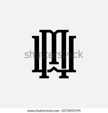 Monogram logo, Initial letters M, W, MW or WM, black color on white background