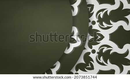 Dark green banner with antique white pattern and space for your logo