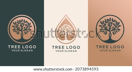 set of logo tree and Drops or water combined with tree. logo design Premium Vector Royalty-Free Stock Photo #2073894593