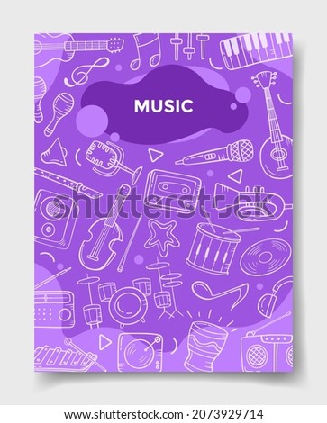music industry concept with doodle style for template of banners, flyer, books, and magazine cover