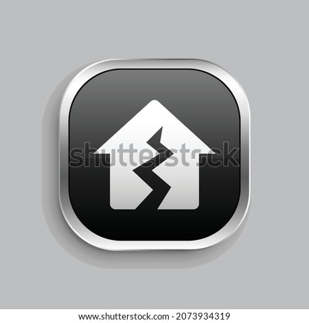 earthquake fill icon design. Glossy Button style rounded rectangle isolated on gray background. Vector illustration