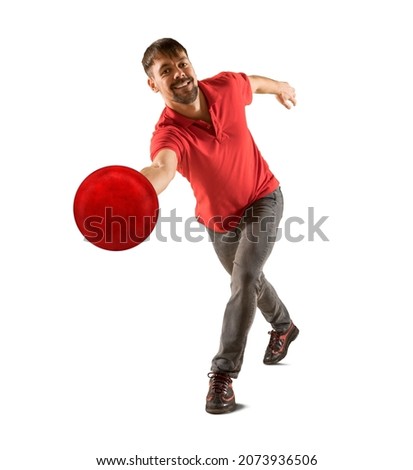 Professional bowling player in action. Isolated on white background. Concept of sport, movement, energy, healthy lifestyle